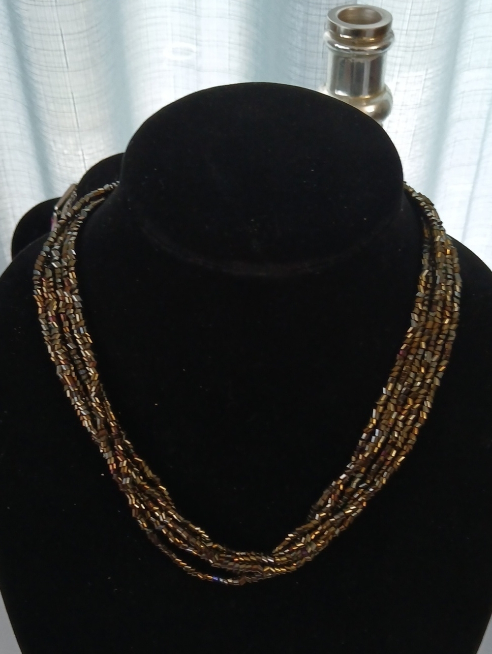 Beaded Layered Necklace in Brown & Gold Like New